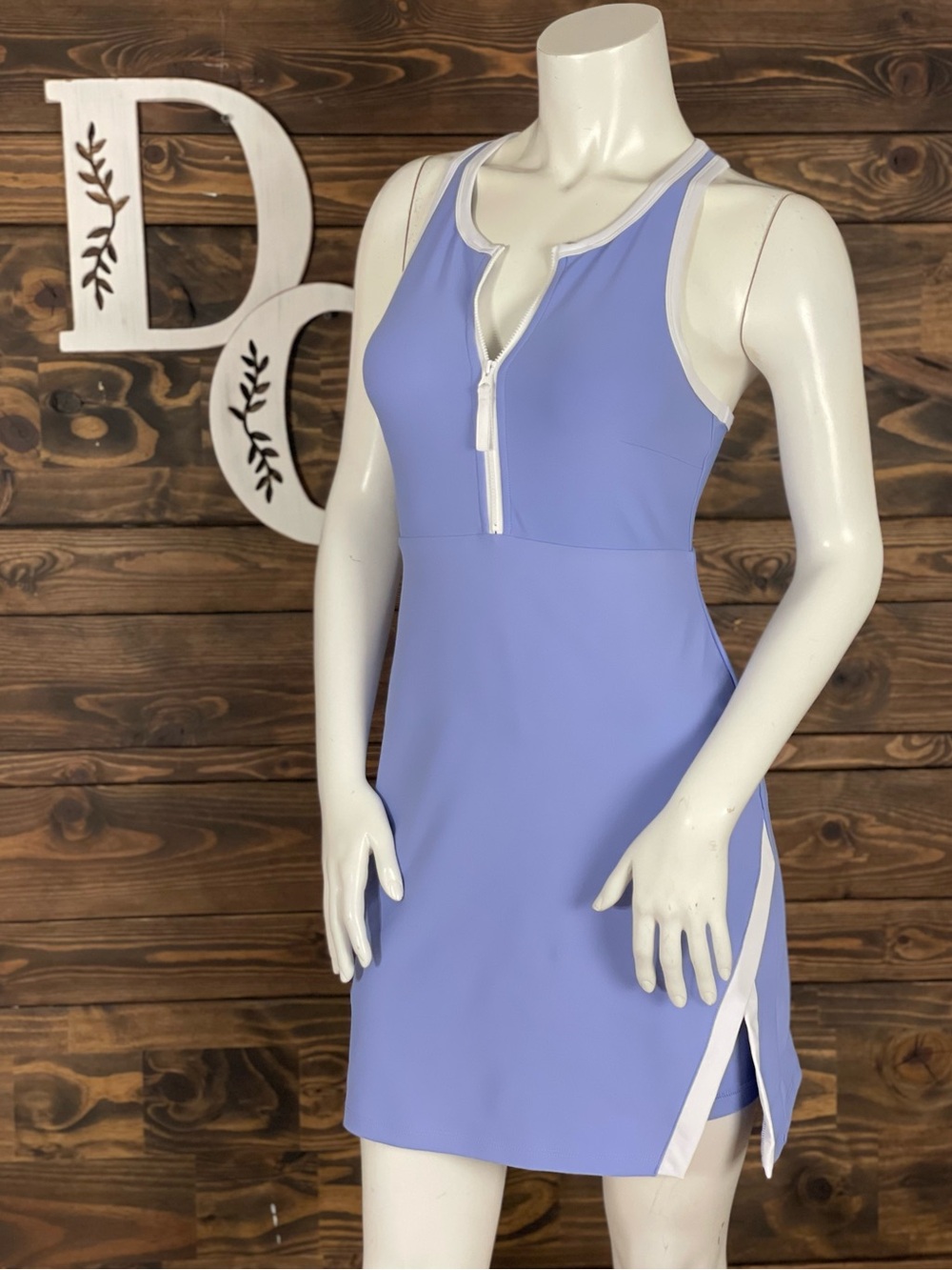 Sage Collective Lavender Zip Up Workout Dress‎ Built-in Spandex Shorts Racerback
